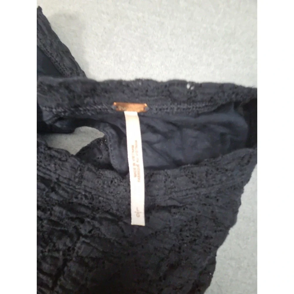 FREE PEOPLE Balloon‎ Sleeve Lace Top Womens L Black Whimsigoth Vamp Open Back